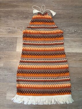 Women’s Orange Woven Dress With Fringe Bottom